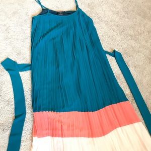 NEW Pleated Maxi Dress-Teal and Pink-Size M